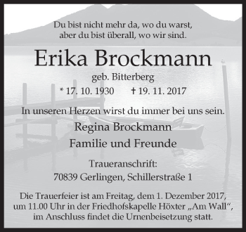 Traueranzeige von Erika Brockmann von Westfalen-Blatt