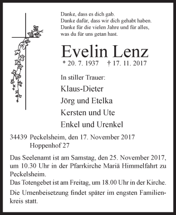 Traueranzeige von Evelin Lenz von Westfalen-Blatt