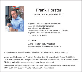 Traueranzeige von Frank Hörster von Westfalen-Blatt