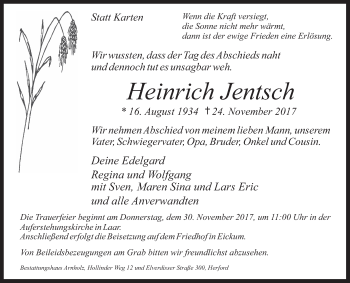 Traueranzeige von Heinrich Jentsch von Westfalen-Blatt