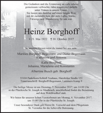 Traueranzeige von Heinz Borghoff von Westfalen-Blatt