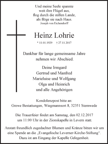 Traueranzeige von Heinz Lohrie von Westfalen-Blatt