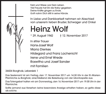 Traueranzeige von Heinz Wolf von Westfalen-Blatt