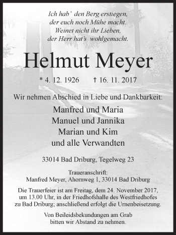 Traueranzeige von Helmut Meyer von Westfalen-Blatt