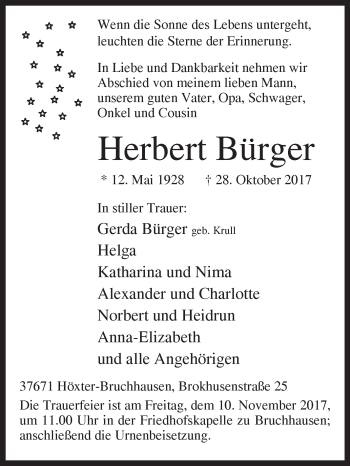 Traueranzeige von Herbert Bürger von Westfalen-Blatt