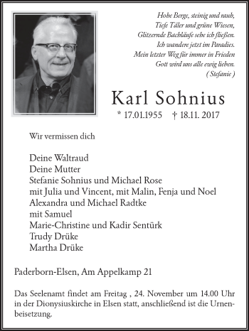 Traueranzeige von Karl Sohnius von Westfalen-Blatt