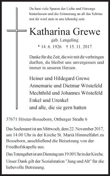 Traueranzeige von Katharina Grewe von Westfalen-Blatt