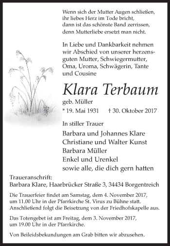 Traueranzeige von Klara Terbaum von Westfalen-Blatt