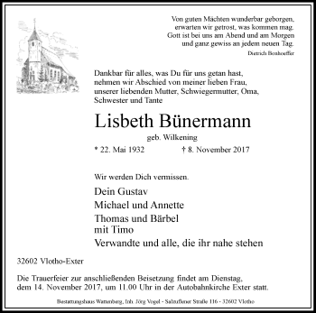 Traueranzeige von Lisbeth Bünermann von Westfalen-Blatt