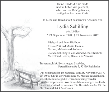 Traueranzeige von Lydia Schilling von Westfalen-Blatt