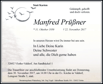 Traueranzeige von Manfred Prüßner von Westfalen-Blatt