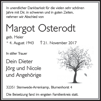 Traueranzeige von Margot Osterodt von Westfalen-Blatt