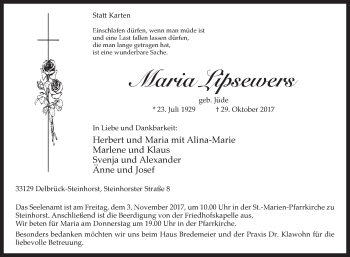 Traueranzeige von Maria Lipsewers von Westfalen-Blatt