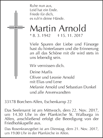 Traueranzeige von Martin Arnold von Westfalen-Blatt