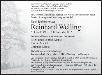 Traueranzeige von Reinhard Welling von Westfalen-Blatt