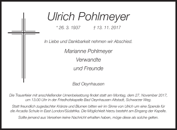 Traueranzeige von Ulrich Pohlmeyer von Westfalen-Blatt