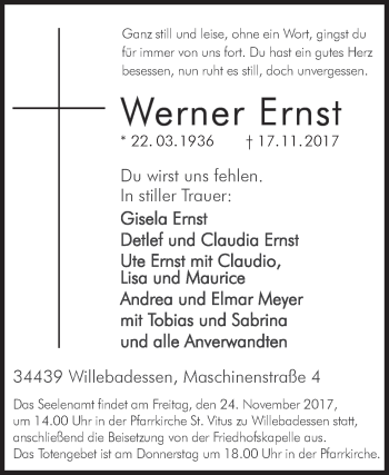 Traueranzeige von Werner Ernst von Westfalen-Blatt