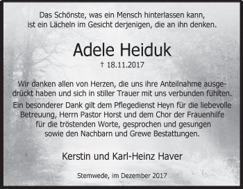 Traueranzeige von Adele Heiduk von Westfalen-Blatt