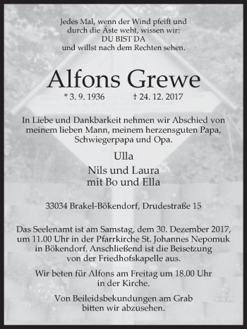 Traueranzeige von Alfons Grewe von Westfalen-Blatt