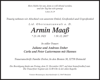 Traueranzeige von Armin Maaß von Westfalen-Blatt