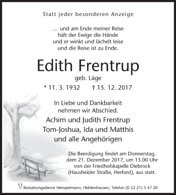 Traueranzeige von Edith Frentrup von Westfalen-Blatt