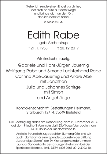 Traueranzeige von Edith Rabe von Westfalen-Blatt