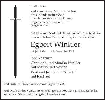 Traueranzeige von Egbert Winkler von Westfalen-Blatt