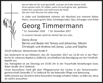 Traueranzeige von Georg Timmermann von Westfalen-Blatt