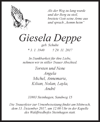 Traueranzeige von Giesela Deppe von Westfalen-Blatt