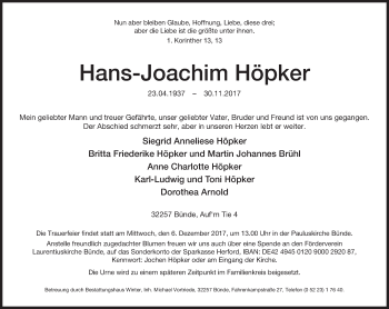 Traueranzeige von Hans-Joachim Höpker von Westfalen-Blatt