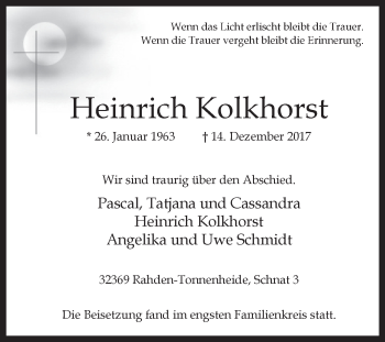 Traueranzeige von Heinrich Kolkhorst von Westfalen-Blatt