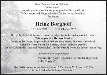 Traueranzeige von Heinz Borghoff von Westfalen-Blatt