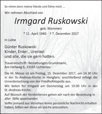 Traueranzeige von Irmgard Ruskowski von Westfalen-Blatt