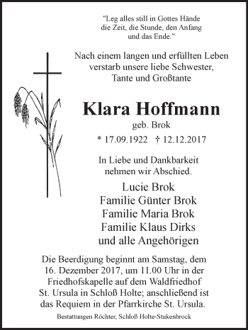 Traueranzeige von Klara Hoffmann von Westfalen-Blatt