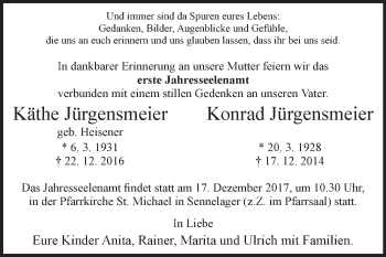 Traueranzeige von Käthe und Konrad Jürgensmeier von Westfalen-Blatt