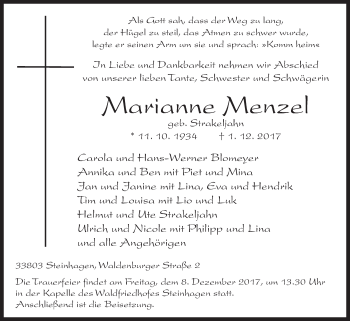 Traueranzeige von Marianne Menzel von Westfalen-Blatt