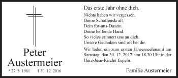 Traueranzeige von Peter Austermeier von Westfalen-Blatt