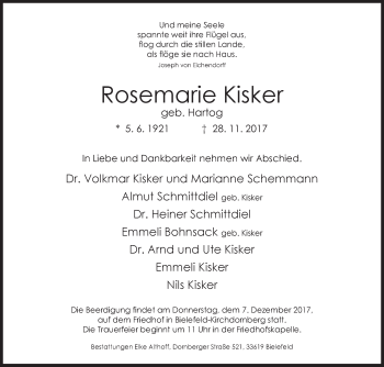 Traueranzeige von Rosemarie Kisker von Westfalen-Blatt