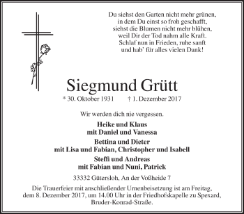 Traueranzeige von Siegmund Grütt von Westfalen-Blatt