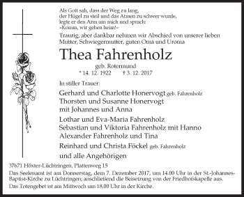 Traueranzeige von Thea Fahrenholz von Westfalen-Blatt