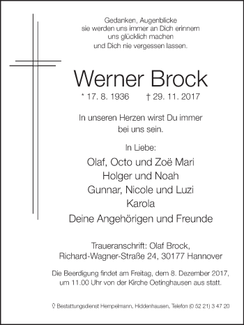 Traueranzeige von Werner Brock von Westfalen-Blatt