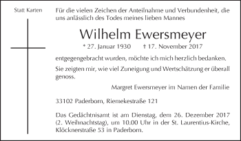 Traueranzeige von Wilhelm Ewersmeyer von Westfalen-Blatt