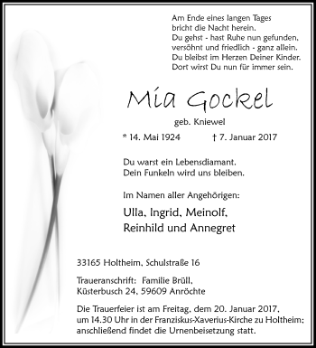 Traueranzeige von Mia Gockel von Westfalen-Blatt