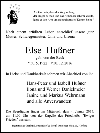 Traueranzeige von Else Hußner von Westfalen-Blatt