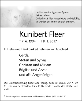 Traueranzeige von Kunibert Fleer von Westfalen-Blatt