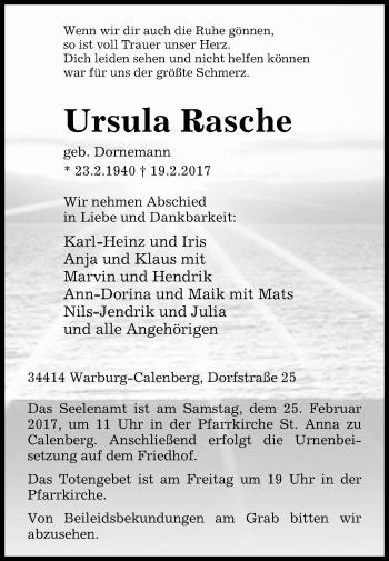 Traueranzeige von Ursula Rasche von Westfalen-Blatt