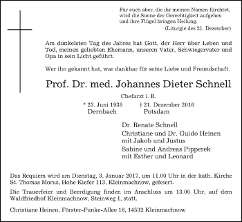 Traueranzeige von Johannes Dieter Schnell von Westfalen-Blatt