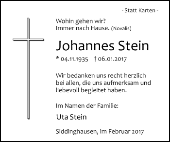 Traueranzeige von Johannes Stein von Westfalen-Blatt