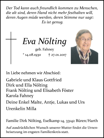 Traueranzeige von Eva Nölting von Westfalen-Blatt