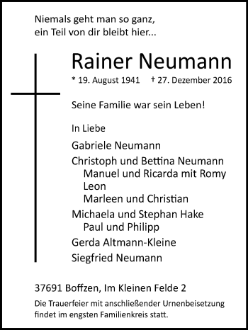 Traueranzeige von Rainer Neumann von Westfalen-Blatt